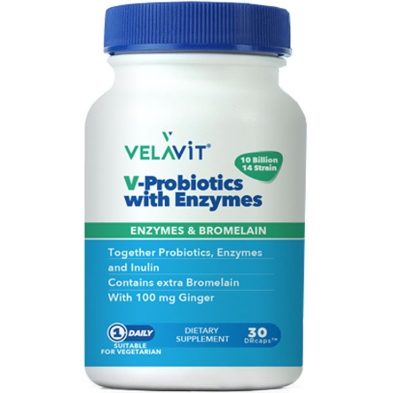 Velavit V Probiotics Enzymes Takviye Edici Gıda 30 Kapsül Probiyotik Takviyesi - 1