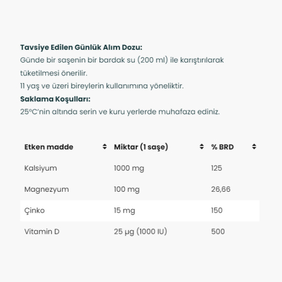 Venatura Kalsiyum Magnezyum Çinko Vitamin D3 30 Saşe - 2