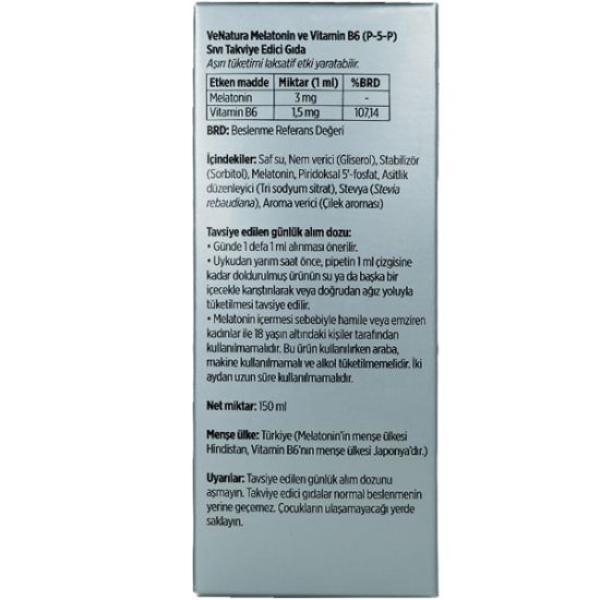 Venatura Melatonin 3 mg Vitamin B6 P5P Şurup 150 ML - 2