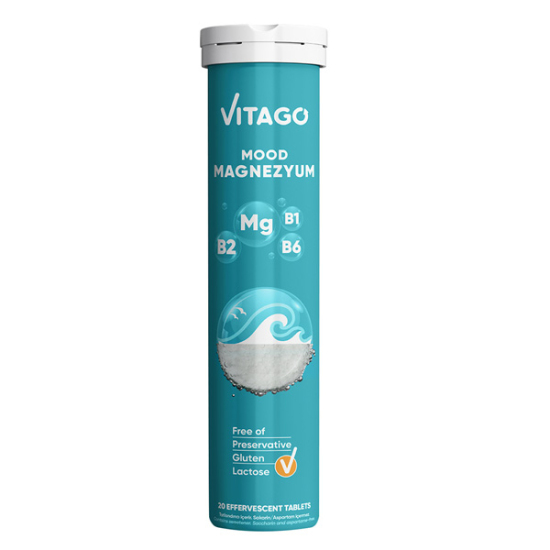 Vitago Mood Magnezyum Vitamin B1 B2 B6 İçeren 20 Efervesan Tablet - 1
