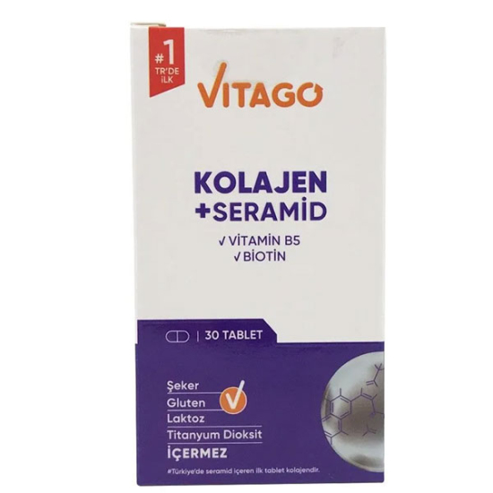 Vitago Premium Hidrolize Kolajen Seramid Biotin İçeren 30 Tablet - 1