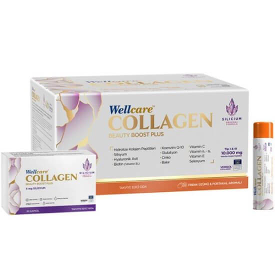 Wellcare Collagen Beauty Boost Plus 10000 mg Frenk Üzümü Portakal 30 x 40 ml + 30 Silisyum Kapsül - 1