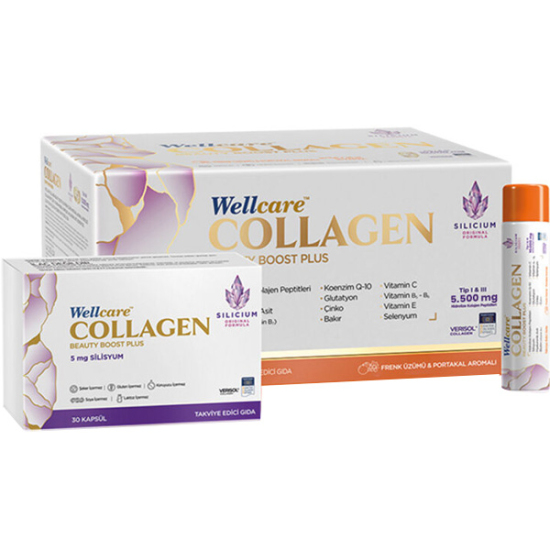 Wellcare Collagen Beauty Plus 5500 mg Frenk Üzümü Portakal Likit 30 Tüp x 40 ml + 30 Kapsül - 1