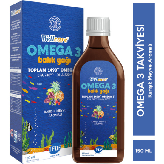 Wellcare Omega 3 Fish Oil 150 ML Karışı Meyve Aromalı Balık Yağı - 1