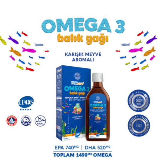 Wellcare Omega 3 Fish Oil 150 ML Karışı Meyve Aromalı Balık Yağı - 3