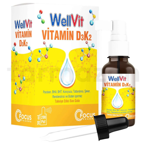 Wellvit D3K2 Vitamin D3 ve Vitamin K2 Sprey 30ml - 1