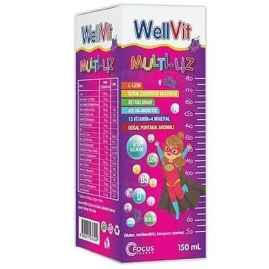 Wellvit Multiliz Lizin Üzüm Çekirdeği İçeren 150 ml Şurup - 1