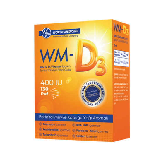 World Medicine WM Vitamin D3 400IU Portakal Meyve Kabuğu Aromalı 130 Puff Sprey 20 ml - 1