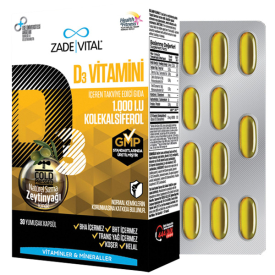 Zade Vital D3 Vitamini 1000 IU 30 Yumuşak Kapsül - 1