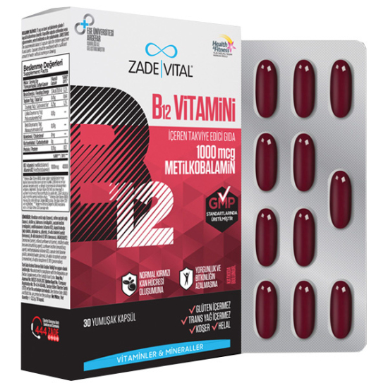 Zade Vital Vitamin B12 1000 mg 30 Yumuşak Kapsül - 1